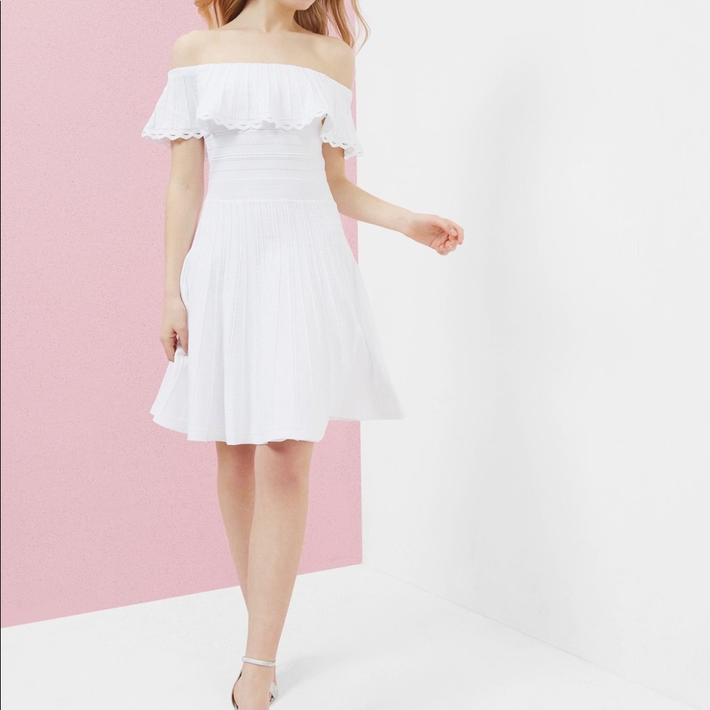 TED BAKER | Dilpree White Off Shoulder Knit Fit Flare Dress 2
